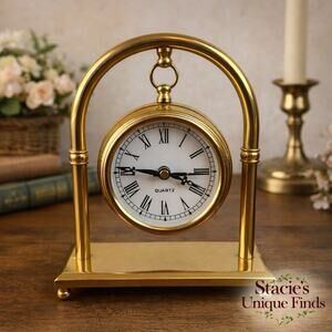 Vintage Brass Arch Mantel Clock Quartz Roman Numerals